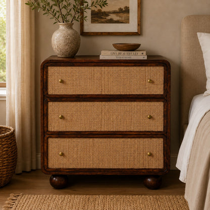 Malibu Rattan Woven 3 Drawer Wood Chest