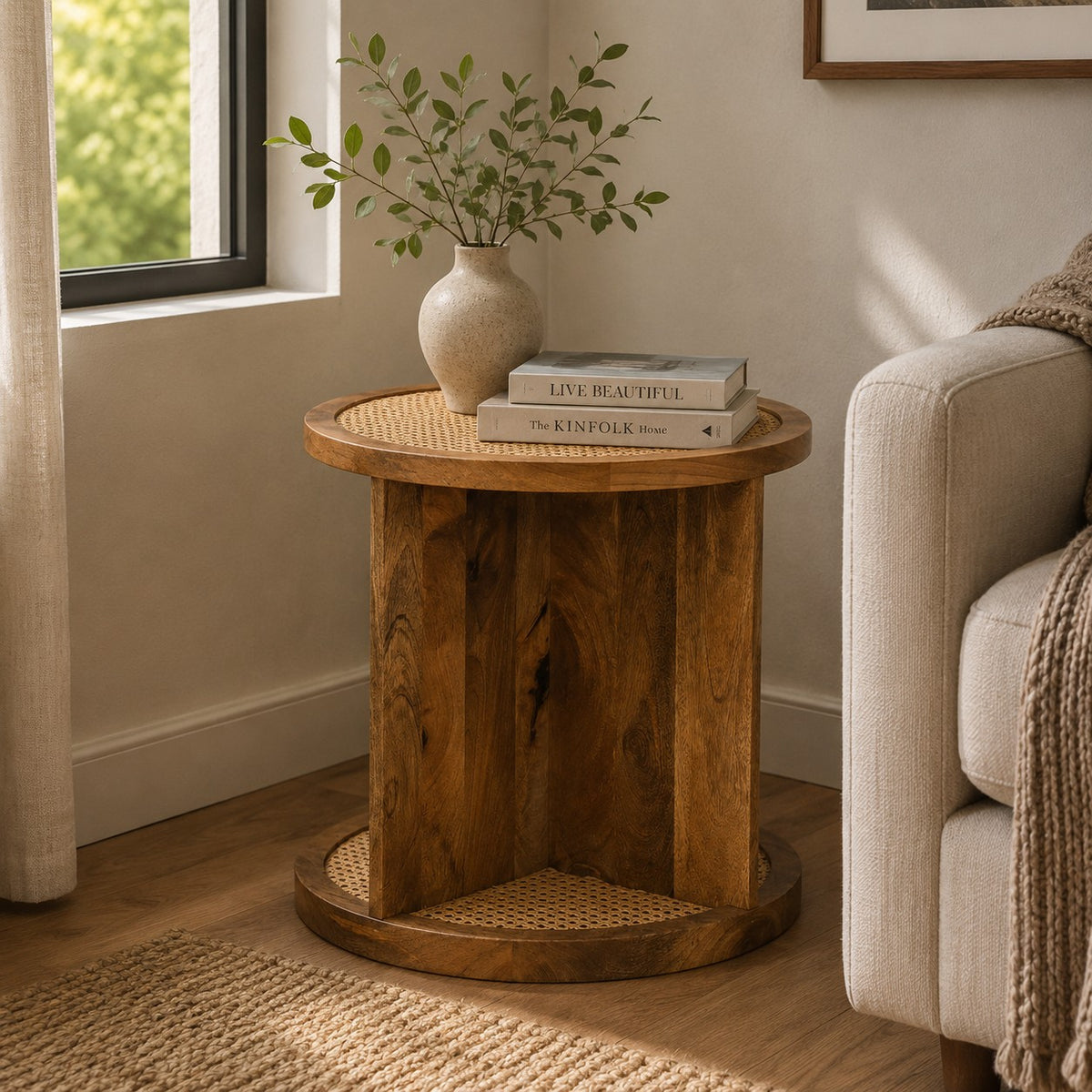 Malibu Rattan Woven Wood Corner End Table