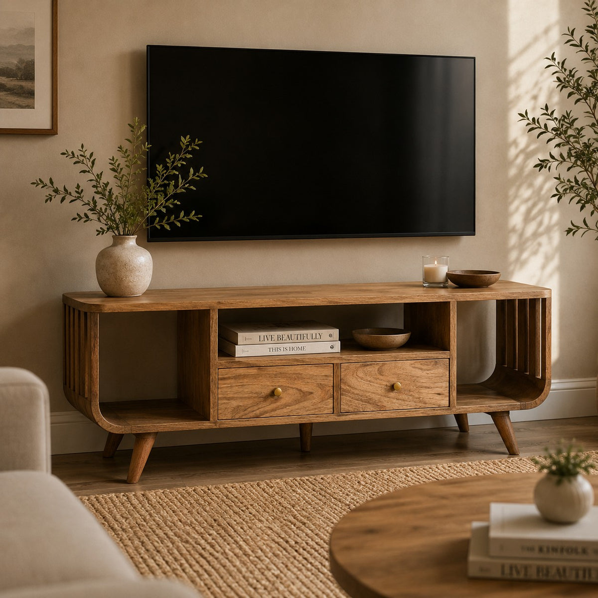 Portland Solid Wood 2 Drawer TV Console