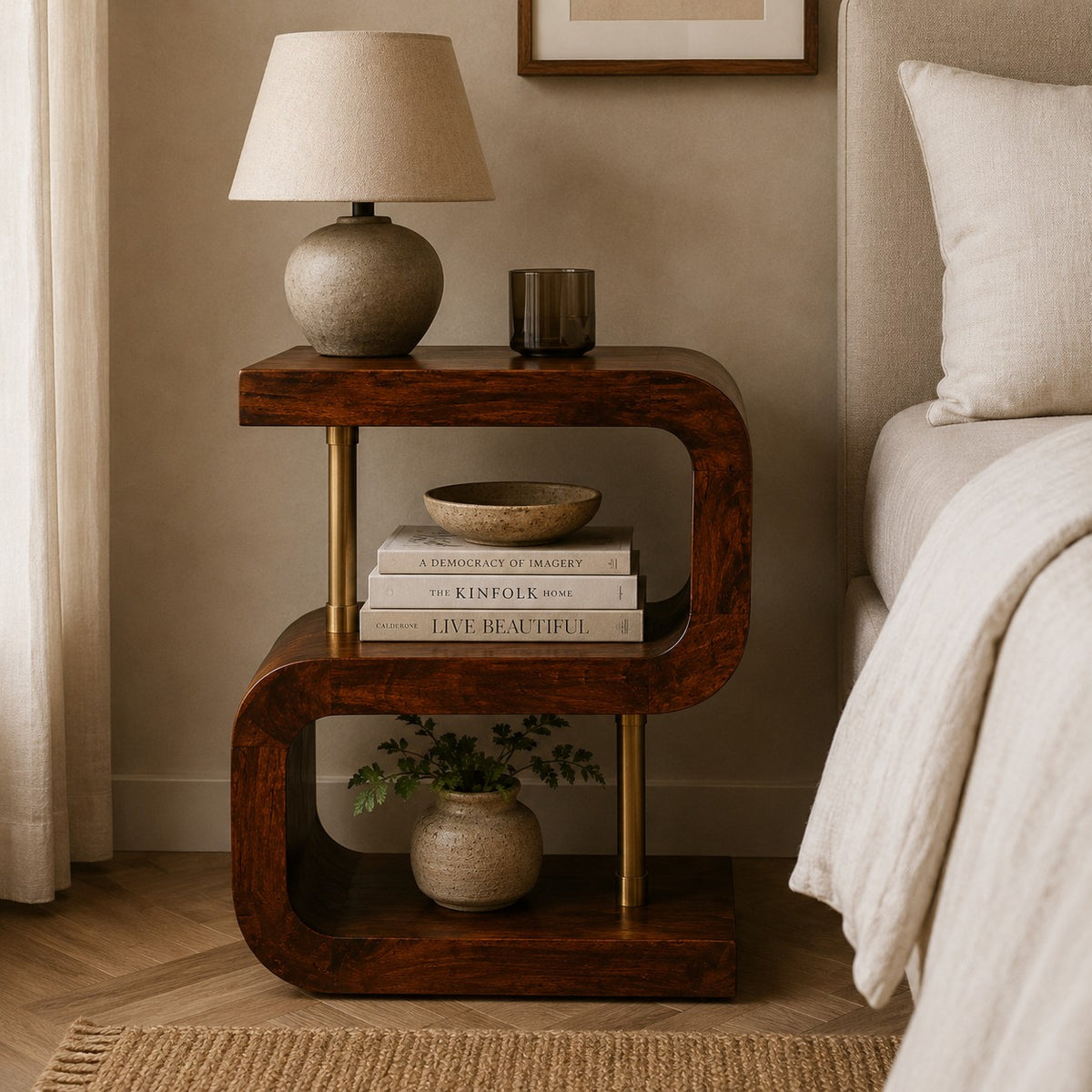 Chestnut Ridge S-Curve Brass Open Nightstand