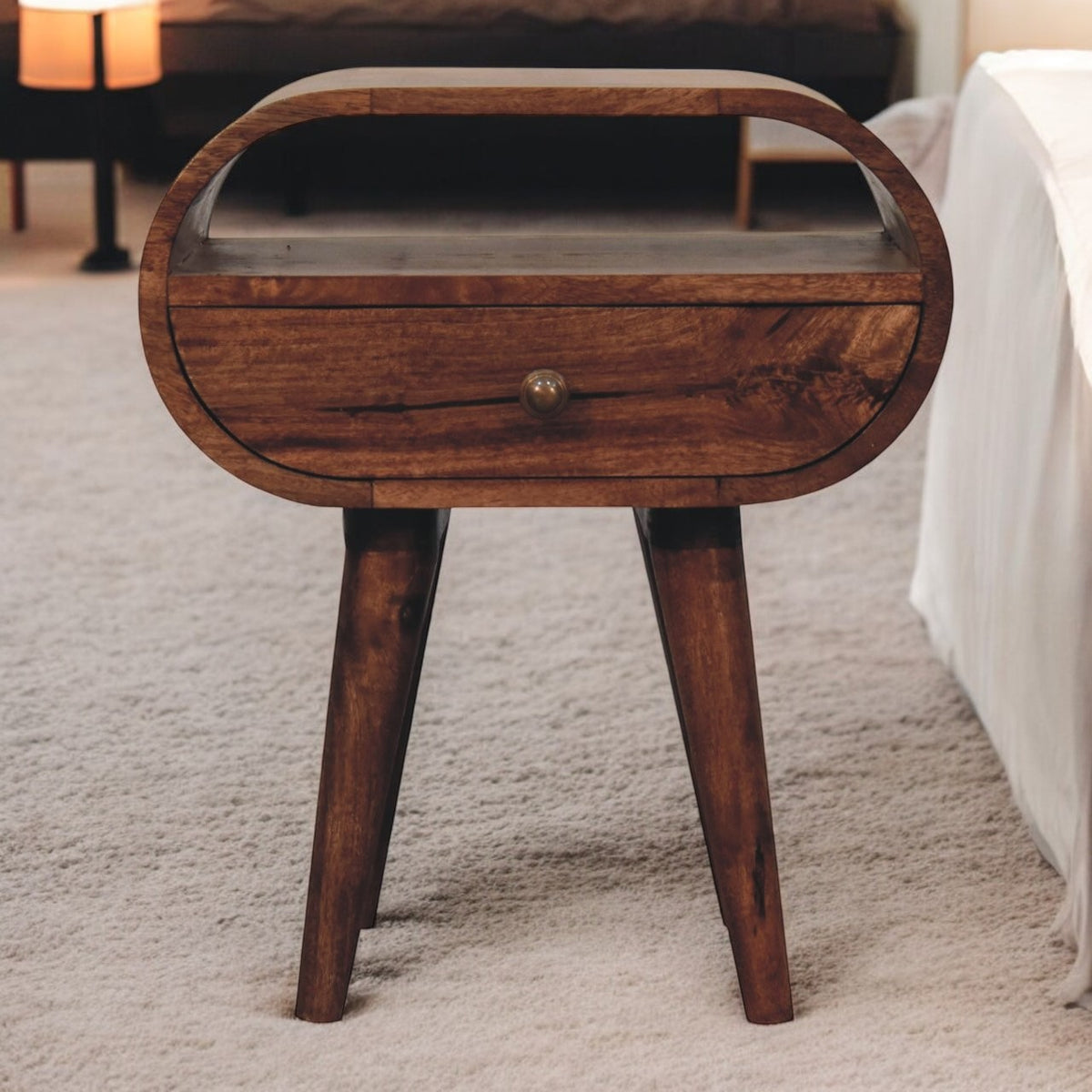 Carmel Circular 1 Drawer Wood Nightstand
