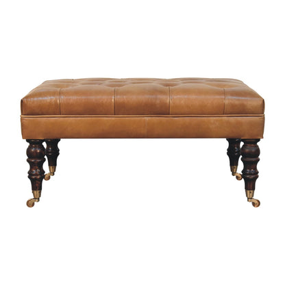 Sutton Buffalo Leather California Walnut Tufted Ottoman