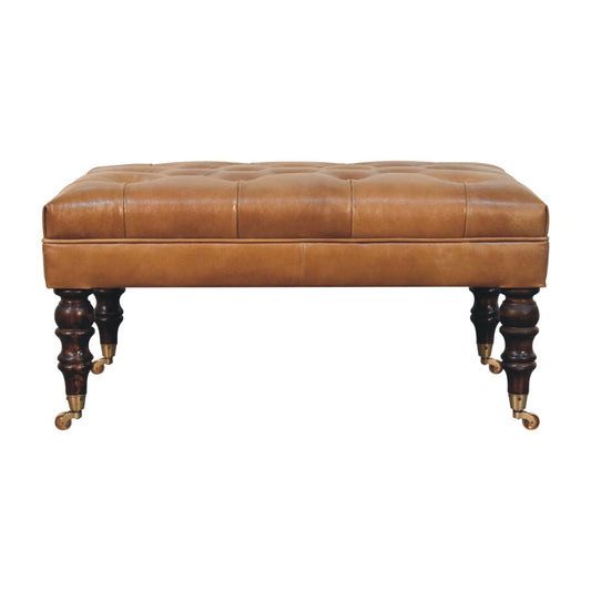 Sutton Buffalo Leather California Walnut Tufted Ottoman