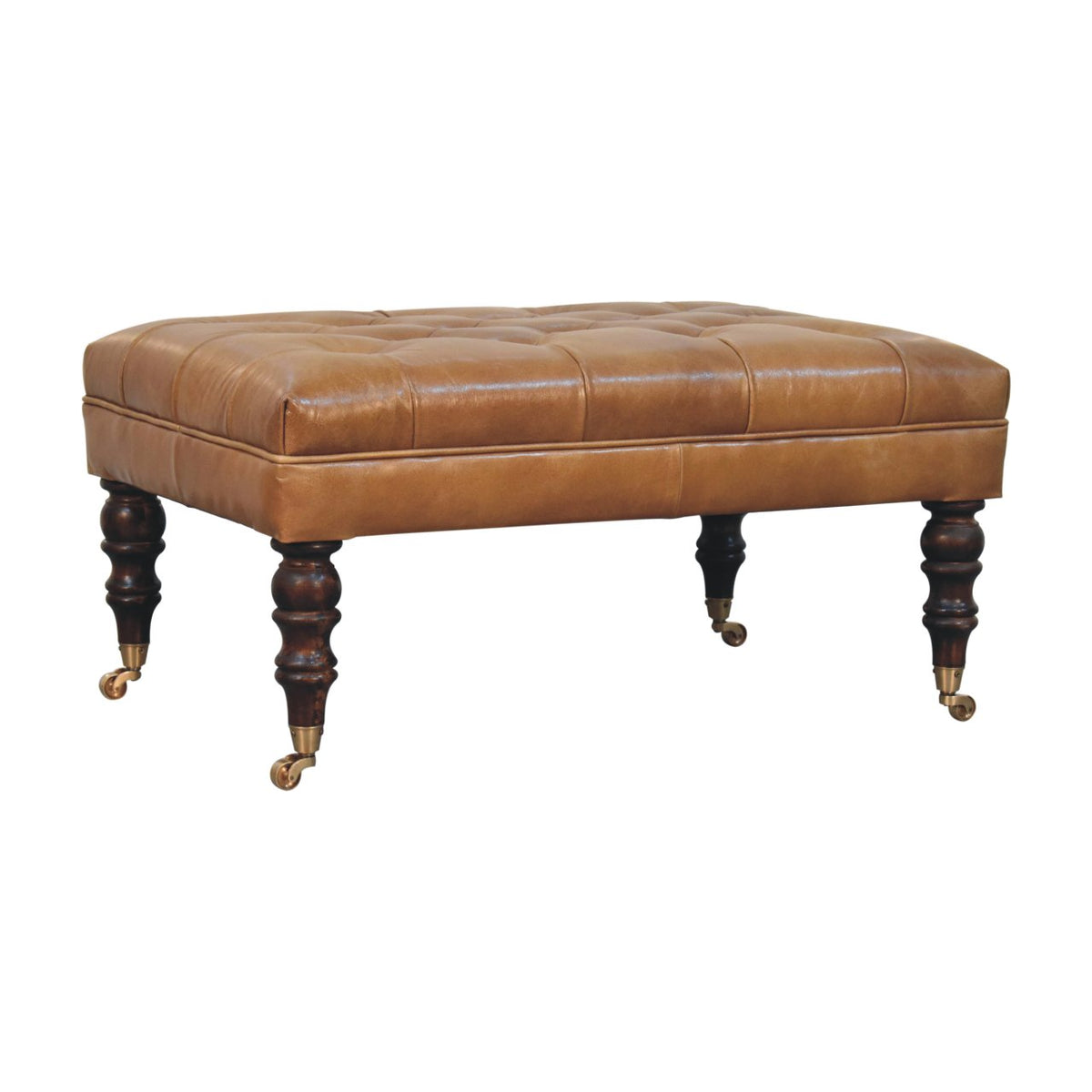 Sutton Buffalo Leather California Walnut Tufted Ottoman
