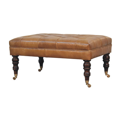 Sutton Buffalo Leather California Walnut Tufted Ottoman