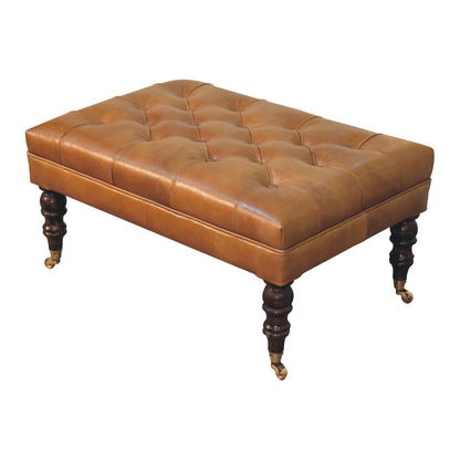 Sutton Buffalo Leather California Walnut Tufted Ottoman