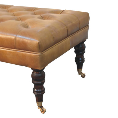 Sutton Buffalo Leather California Walnut Tufted Ottoman