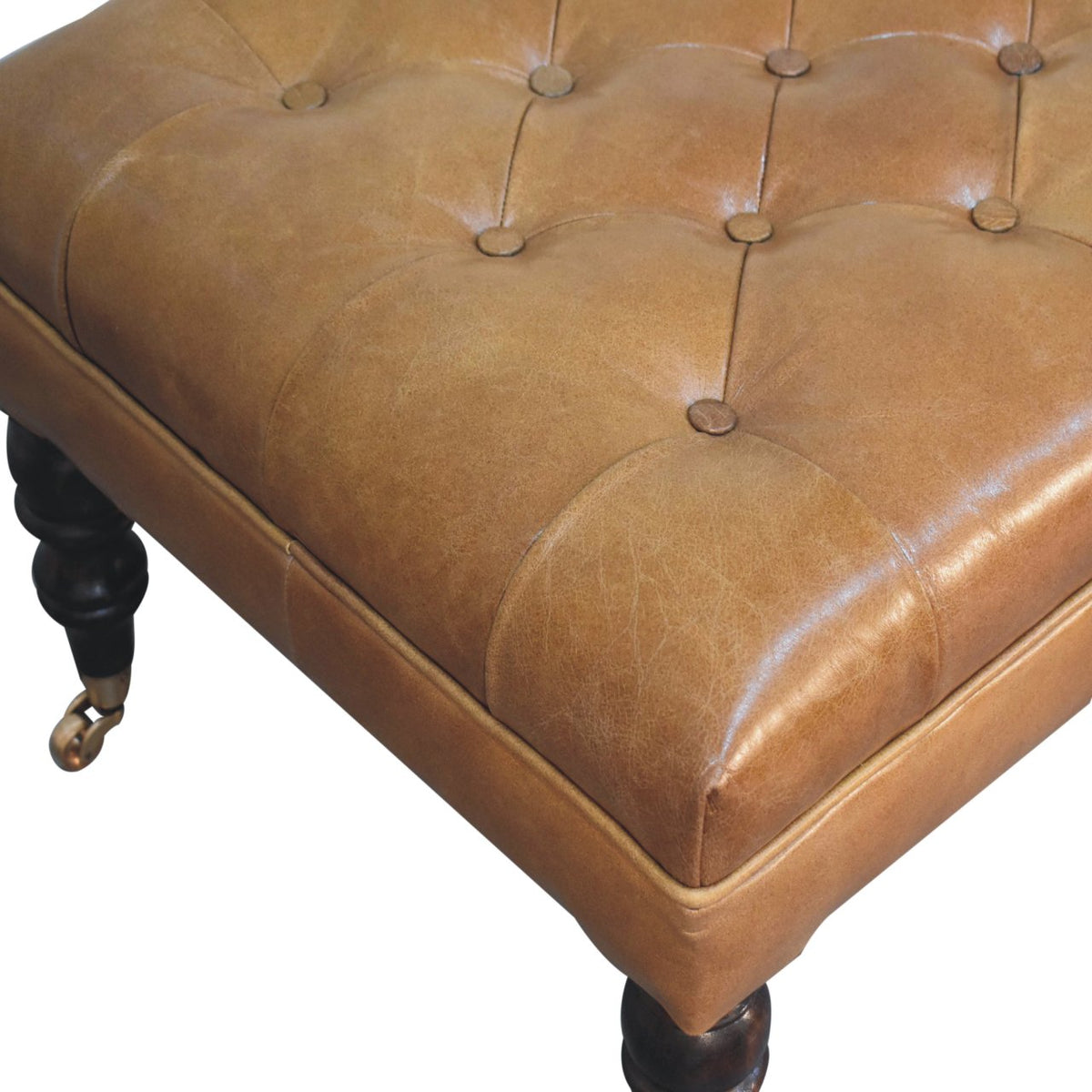 Sutton Buffalo Leather California Walnut Tufted Ottoman