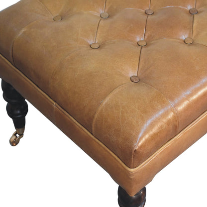 Sutton Buffalo Leather California Walnut Tufted Ottoman