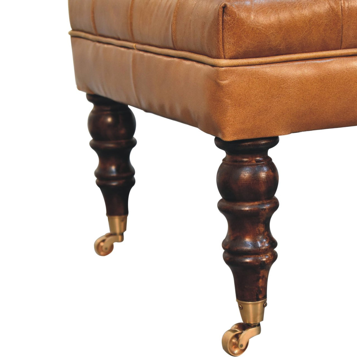 Sutton Buffalo Leather California Walnut Tufted Ottoman