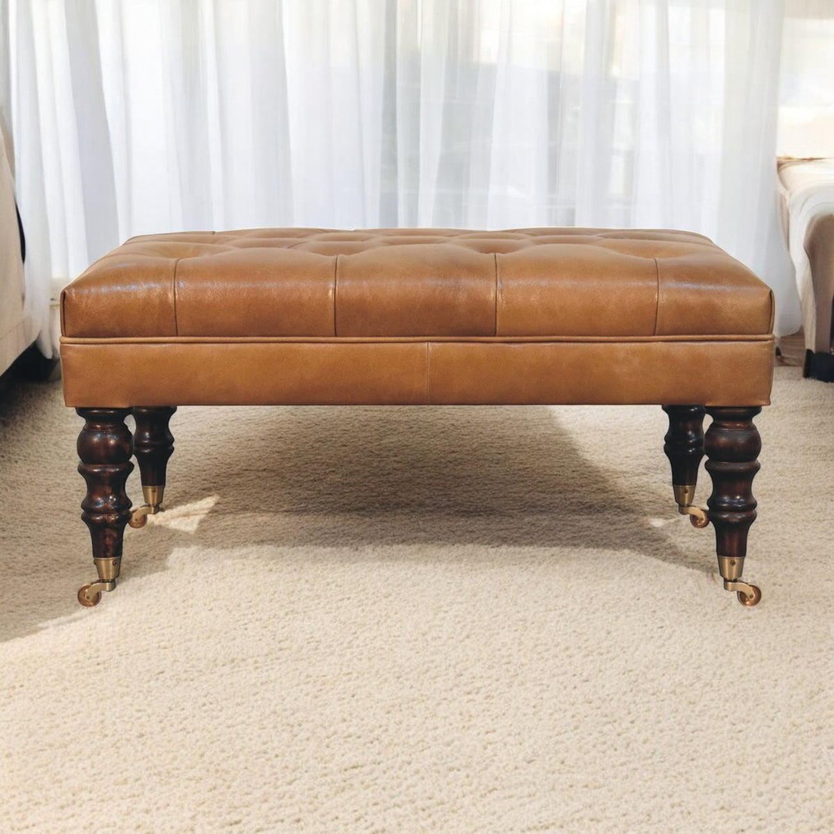 Sutton Buffalo Leather California Walnut Tufted Ottoman