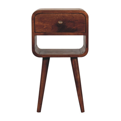 Small Honey Caramel Curved Low Shelf Bedside