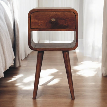 Small Honey Caramel Curved Low Shelf Bedside