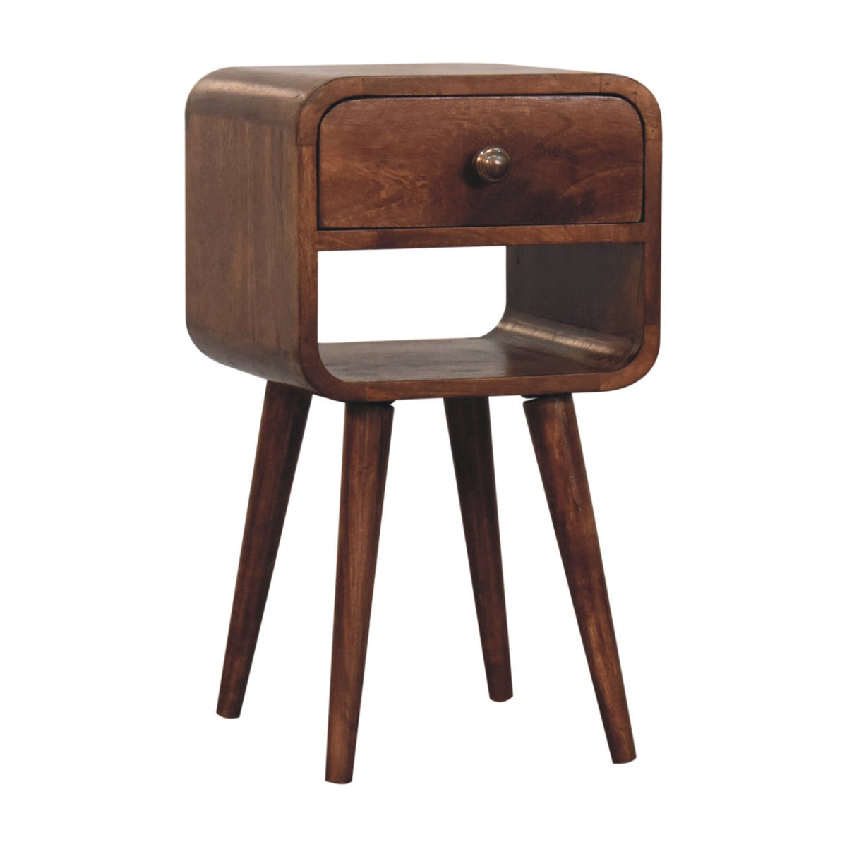 Small Honey Caramel Curved Low Shelf Bedside
