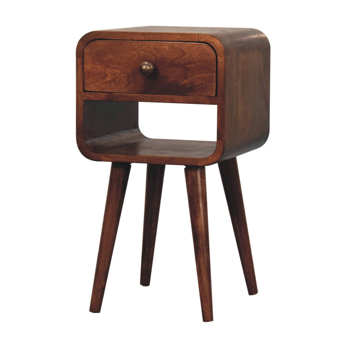 Small Honey Caramel Curved Low Shelf Bedside