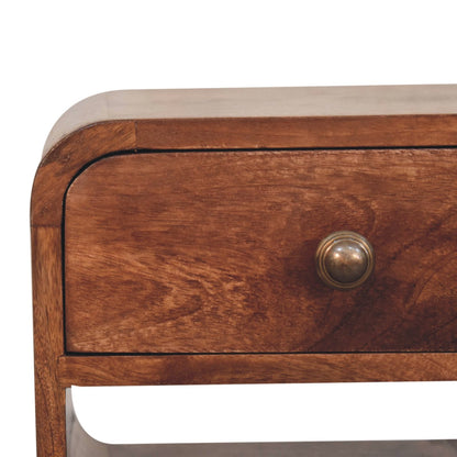 Small Honey Caramel Curved Low Shelf Bedside