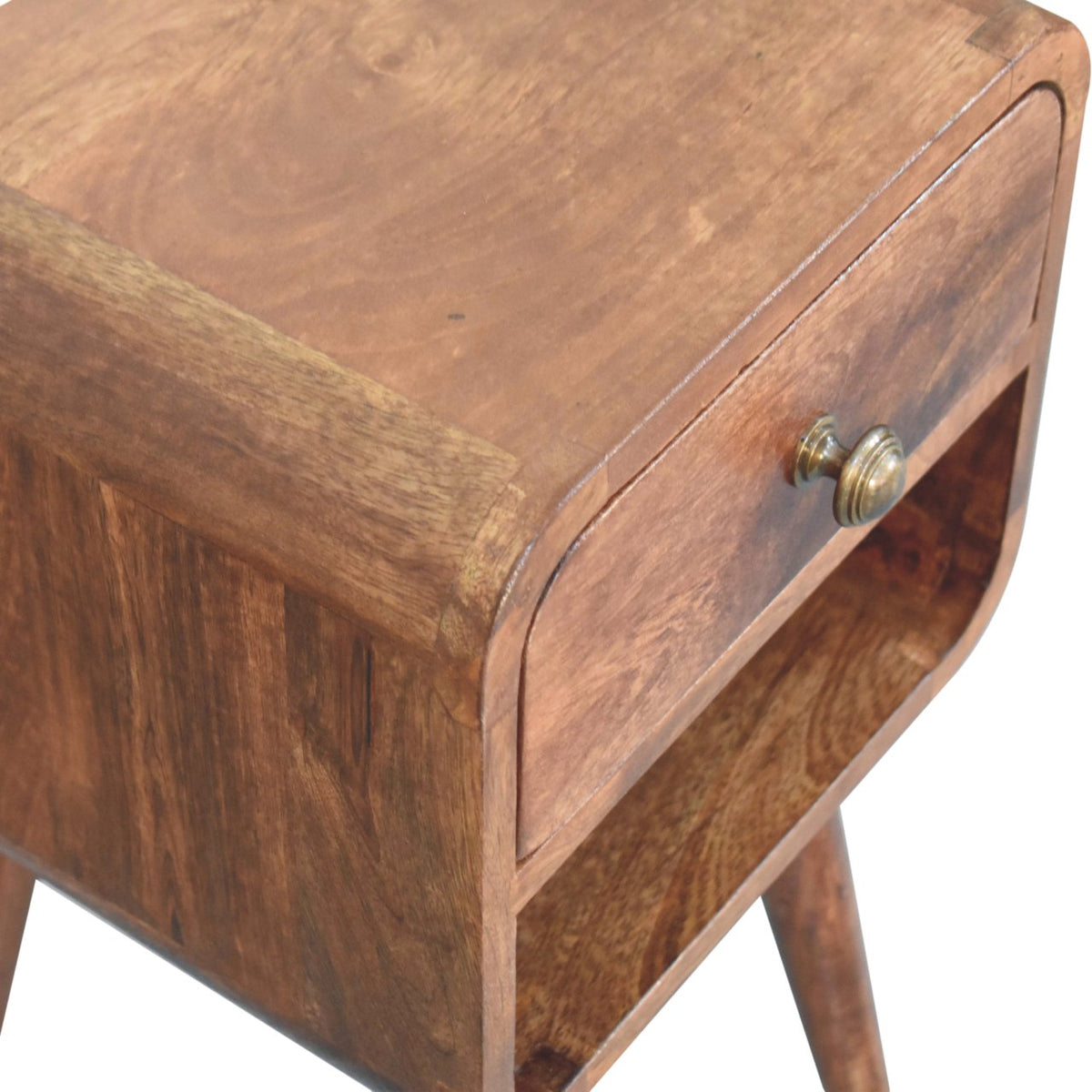 Small Honey Caramel Curved Low Shelf Bedside