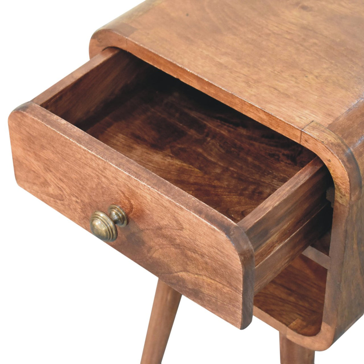 Small Honey Caramel Curved Low Shelf Bedside