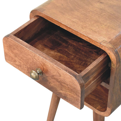 Small Honey Caramel Curved Low Shelf Bedside