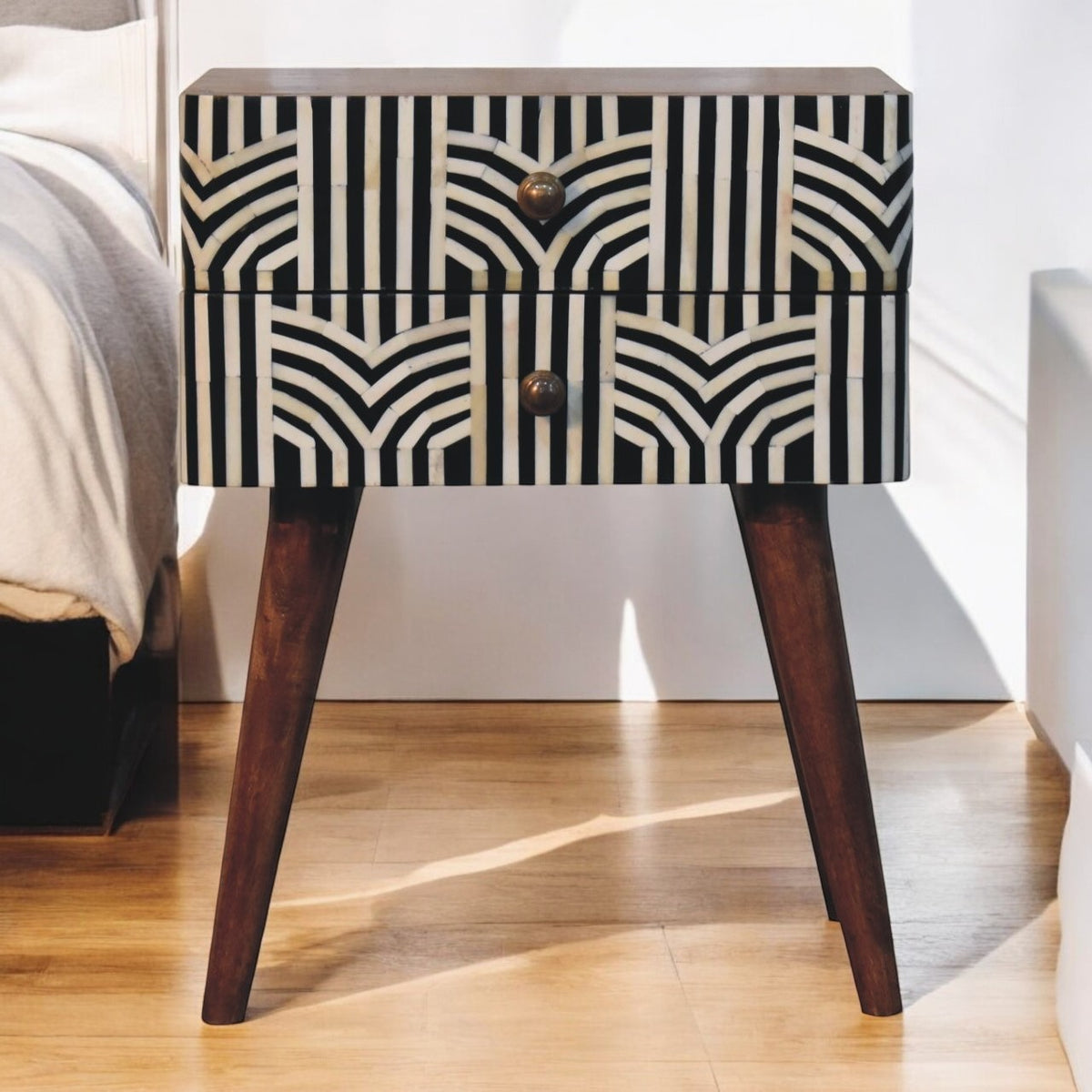 Marfa Honey Bone Inlay 2 Drawer Nightstand