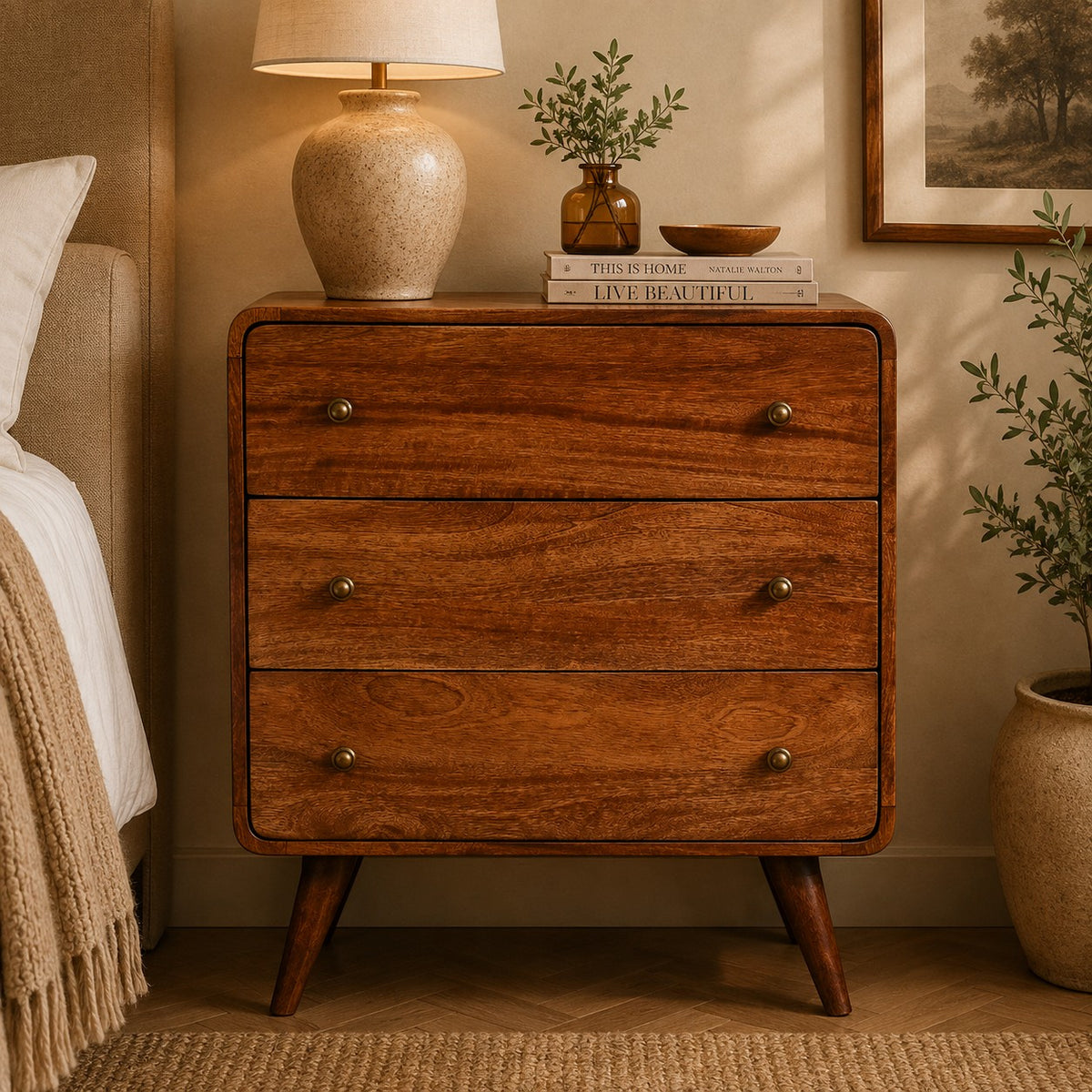 Big Sur Curved Honey 3 Drawer Oak Chest