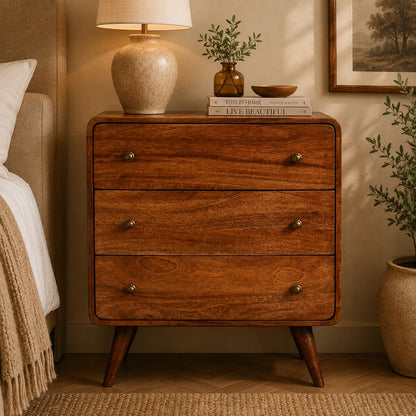 Big Sur Curved Honey 3 Drawer Oak Chest