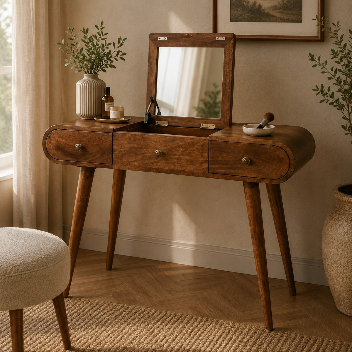 Carmel Round Wood Dressing Table Vanity