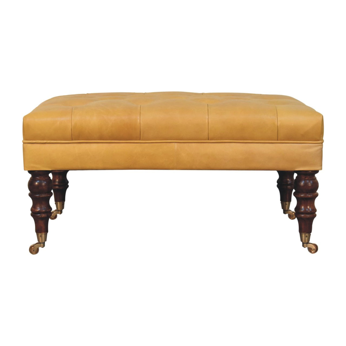 Sutton Buffalo Leather Honey Caramel Tufted Ottoman