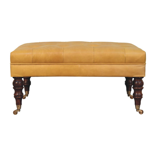 Sutton Buffalo Leather Honey Caramel Tufted Ottoman