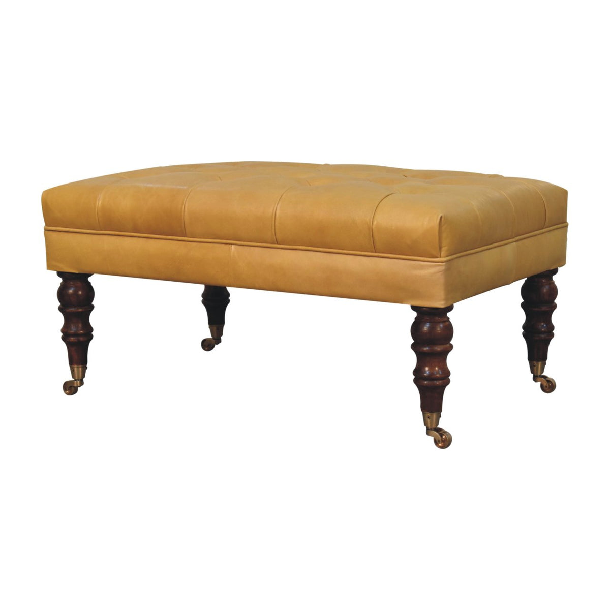 Sutton Buffalo Leather Honey Caramel Tufted Ottoman