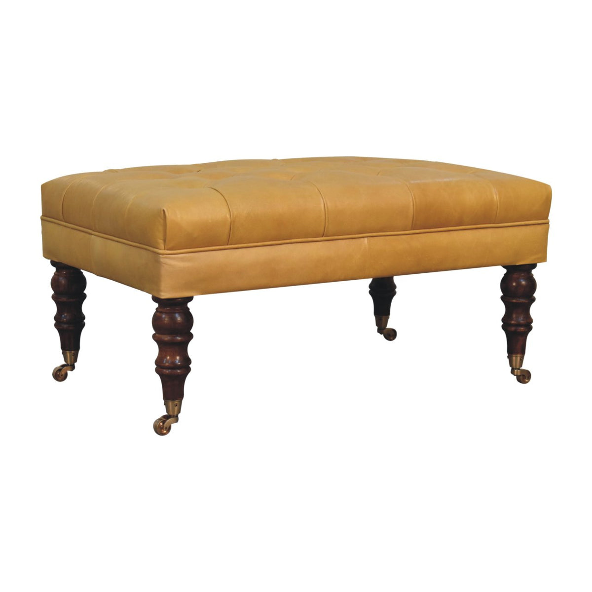 Sutton Buffalo Leather Honey Caramel Tufted Ottoman