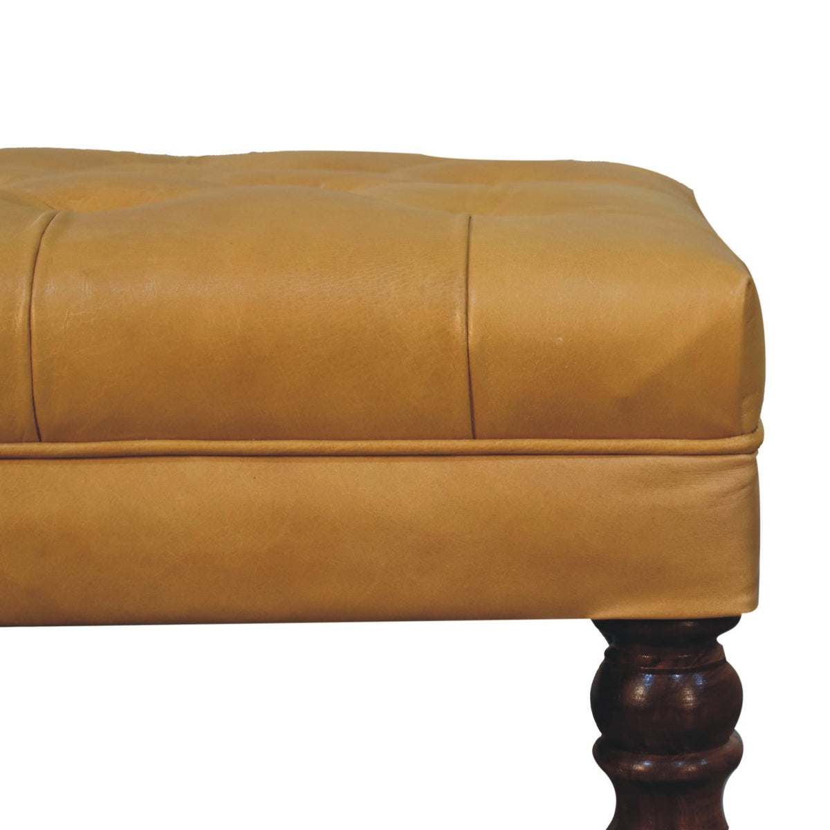 Sutton Buffalo Leather Honey Caramel Tufted Ottoman