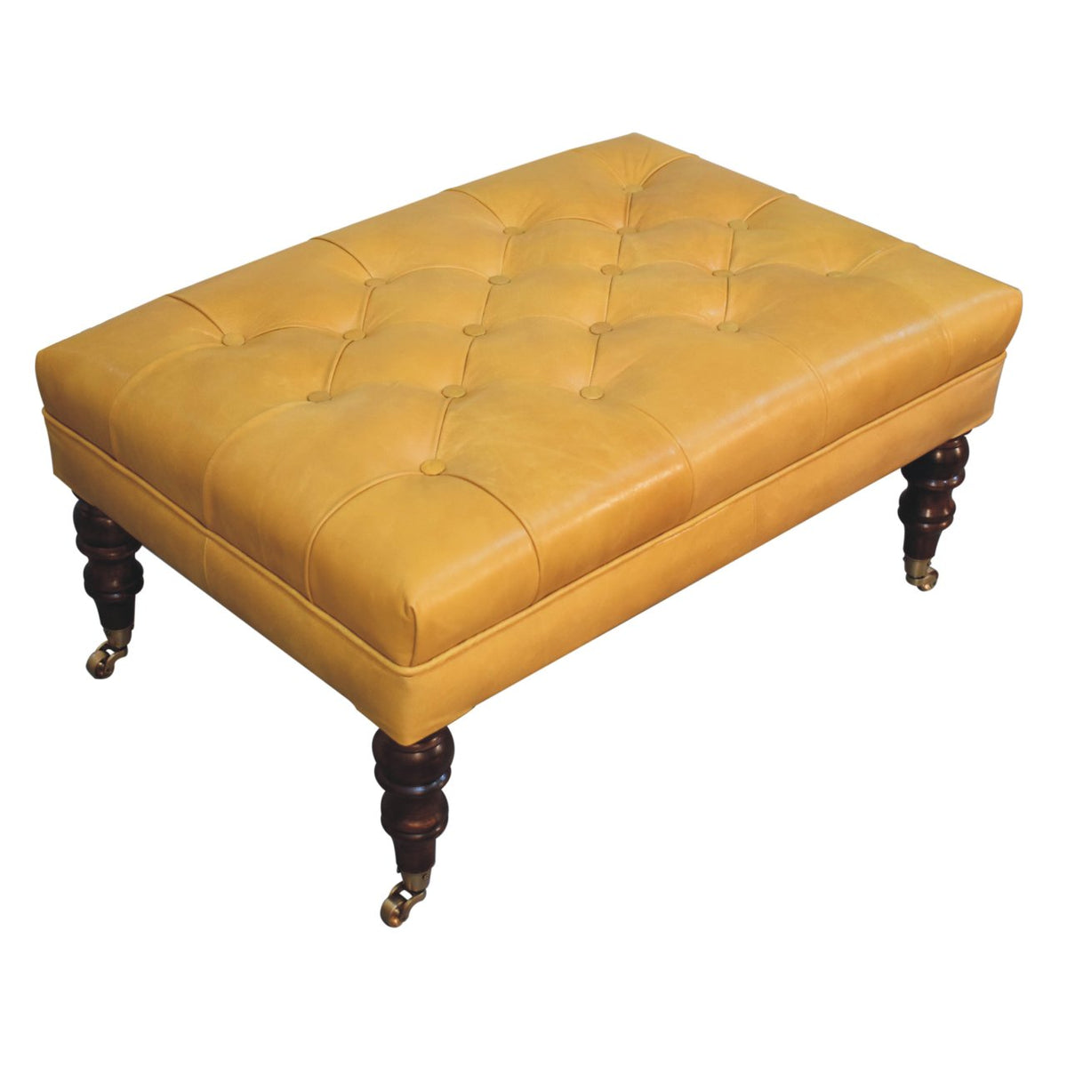 Sutton Buffalo Leather Honey Caramel Tufted Ottoman