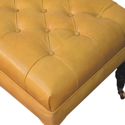 Sutton Buffalo Leather Honey Caramel Tufted Ottoman