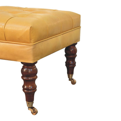 Sutton Buffalo Leather Honey Caramel Tufted Ottoman