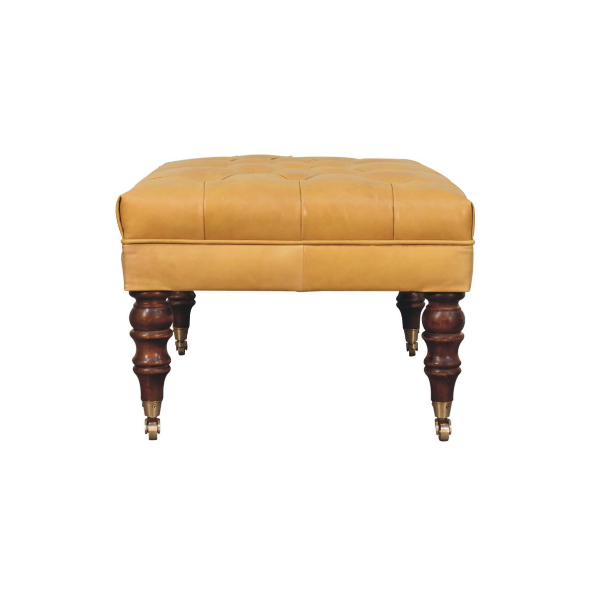 Sutton Buffalo Leather Honey Caramel Tufted Ottoman
