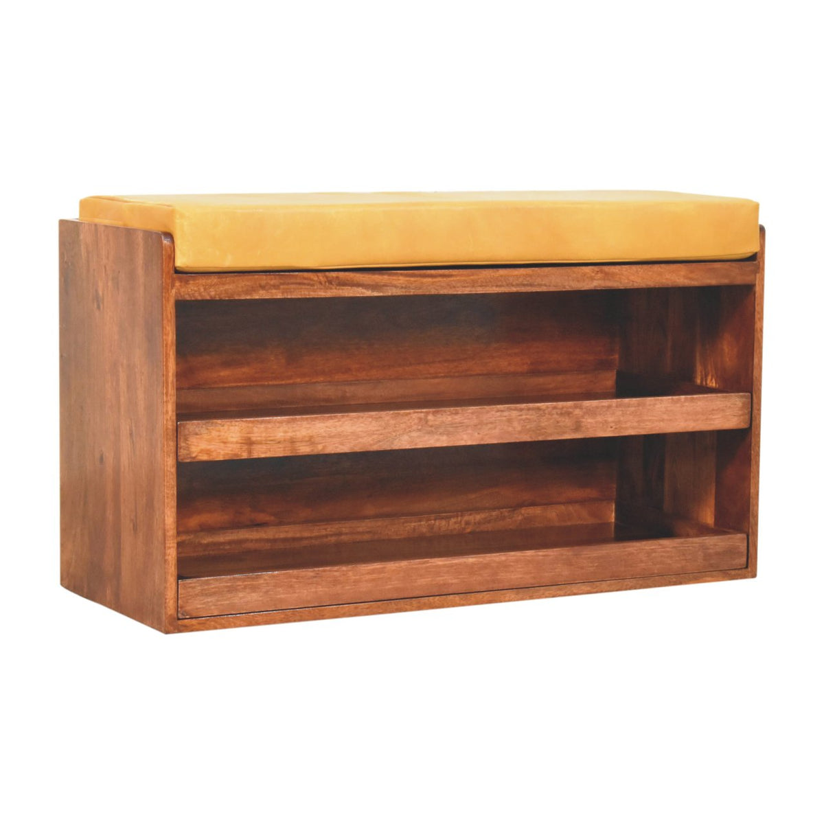 Sutton Buffalo Leather Honey Caramel Shoe Storage Bench