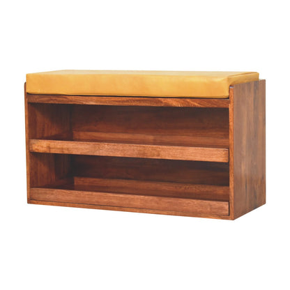Sutton Buffalo Leather Honey Caramel Shoe Storage Bench