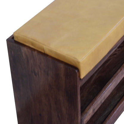 Sutton Buffalo Leather Honey Caramel Shoe Storage Bench