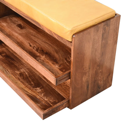 Sutton Buffalo Leather Honey Caramel Shoe Storage Bench