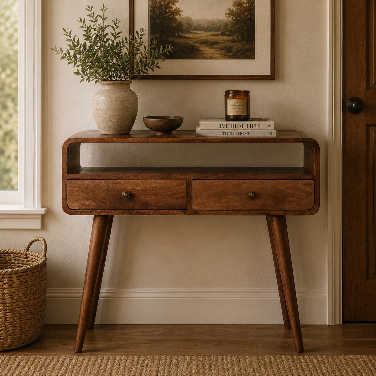 Nashville Curved Honey 2-Drawer Console