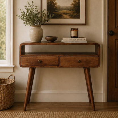 Nashville Curved Honey 2-Drawer Console