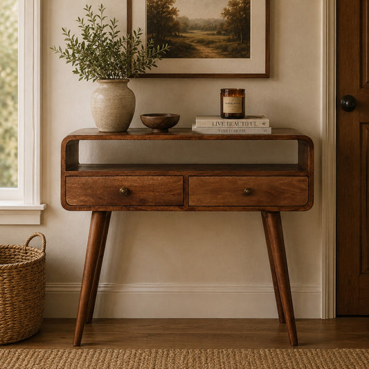 Nashville Curved Honey 2-Drawer Console