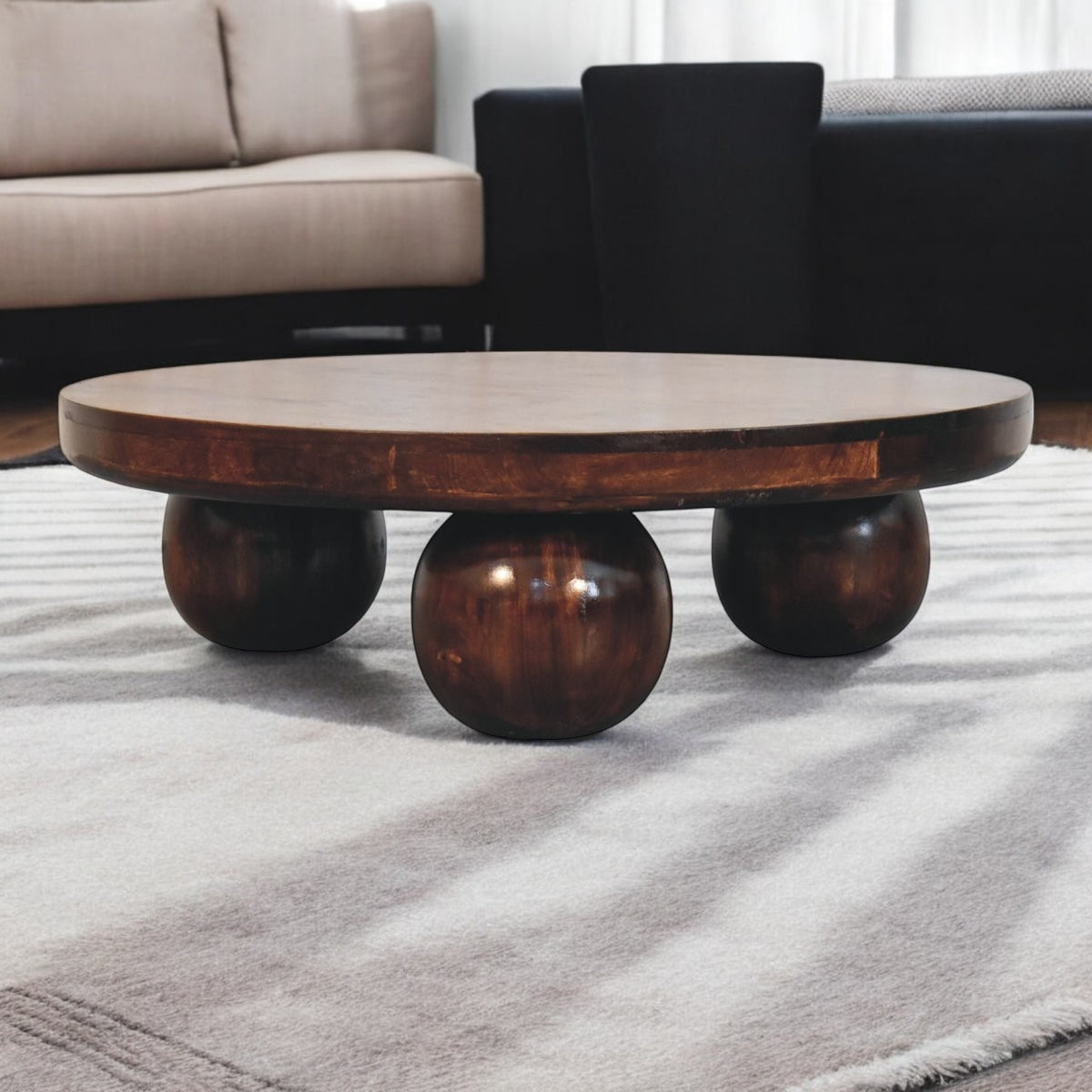 Orbison Walnut Round Ball Feet Coffee Table