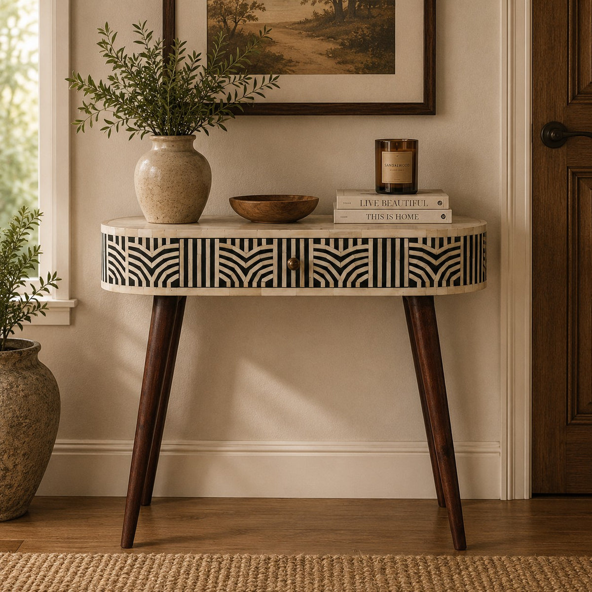 Marfa Honey Bone Inlay Narrow Console Table