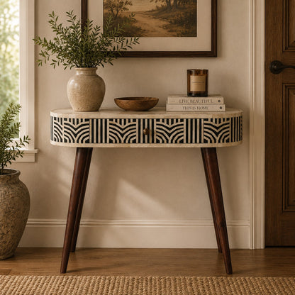 Marfa Honey Bone Inlay Narrow Console Table