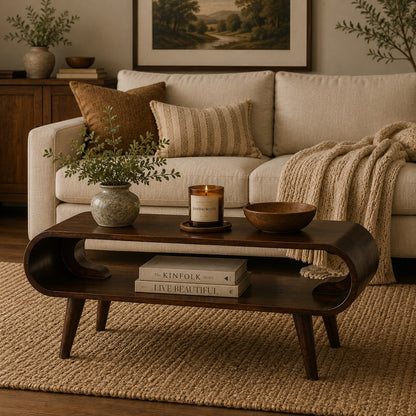 Lennox Large Walnut Open Shelf Wood Coffee Table