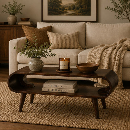 Lennox Large Walnut Open Shelf Wood Coffee Table