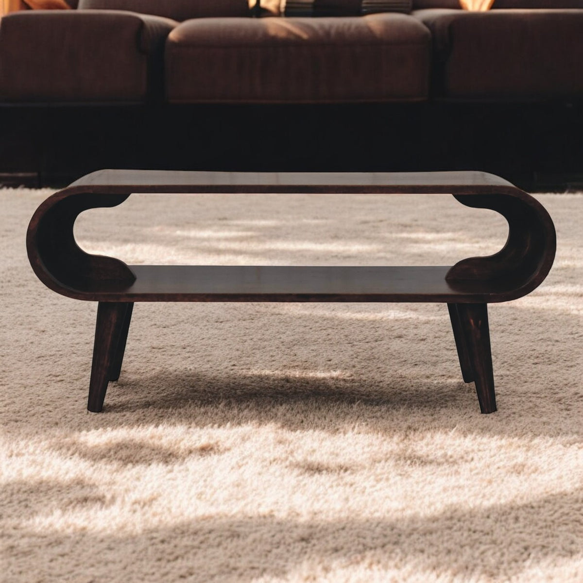 Lennox Large Walnut Open Shelf Wood Coffee Table