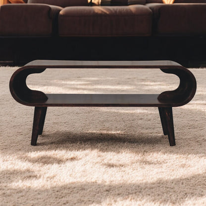 Lennox Large Walnut Open Shelf Wood Coffee Table